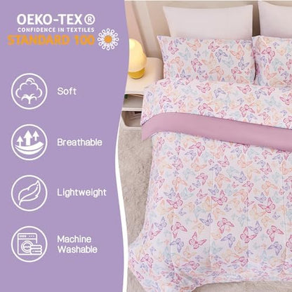Yibeizi Butterfly Kids Comforter Set for Girls Full Cute Bedding