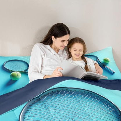 Castle Fairy Tennis Racket Bedding Set Twin Size Modern Fashion Sports Comforter for Child Teens Tennis Ball Gaming Down Comforter Sport Competition Duvet Insert with 1 Pillowcase