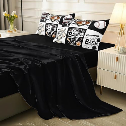Helloosun 5PCS Twin Baseball Comforter Set,Sports Bedding Sets for Boys,Twin Boys Comforter Set,Baseball Bedding Set with Sheets，Pillowcases