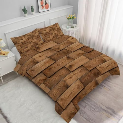 3D Wood Plank Comforter Full/Queen, Rustic Timber Bedding for Boys