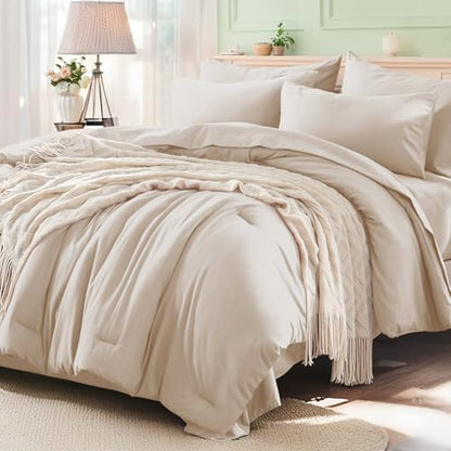 Anluoer King Size Comforter Set, 7 Piece Bed in a Bag King Bedding Sets