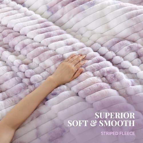 Smoofy Fluffy Twin Size Comforter 2 PCS - Tie Dye Purple Fleece Bedding Set
