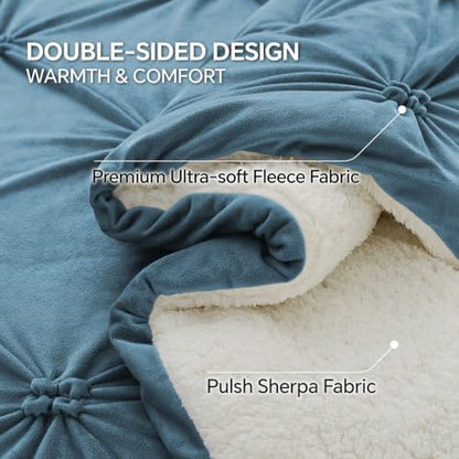 BEDELITE Fluffy Sherpa King Comforter Set,Pintuck-Blue Fog