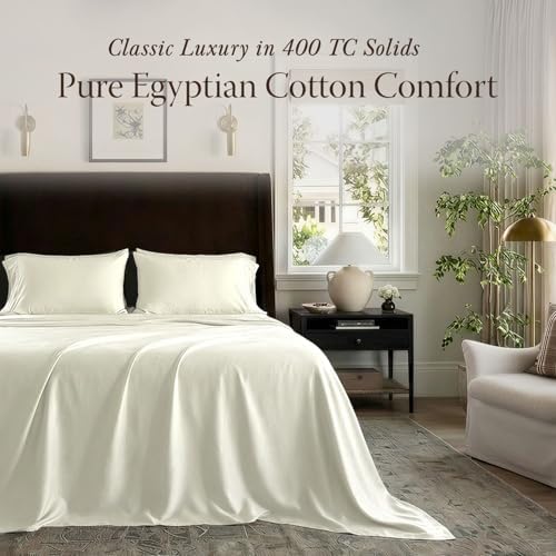 Threadmill 400TC Egyptian Cotton King Sheet Set, Sateen, Solid, Ivory