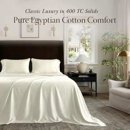 Threadmill 400TC Egyptian Cotton King Sheet Set, Sateen, Solid, Ivory