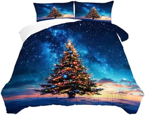 Christmas Tree Comforter Set King Size Galaxy Bedding for Girls Teen Women Blue Xmas Holiday Space Bedroom Quilt Bed Sets, 1 Comforter 2 Pillowcases