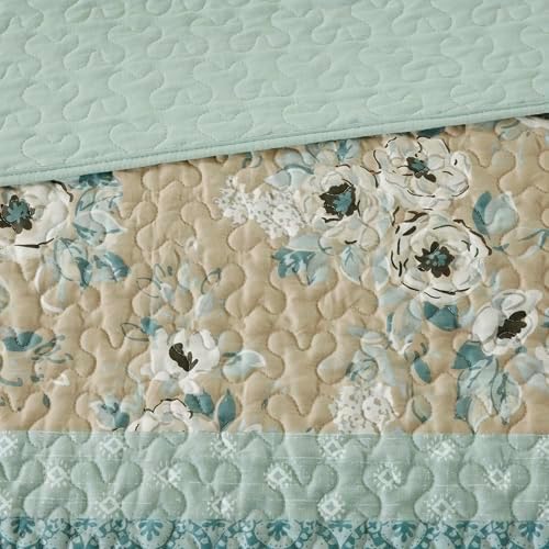 Madison Park Cotton Floral Coverlet Green King Quilt Set, 6pc