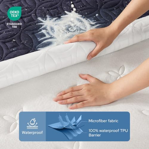 BEDLORE Waterproof Mattress Protector, King Size Mattress Pad with Deep Pocket 6"-18" Depth, Soft Dirt-Proof Double Bed Mattress Cover for Bedroom, College Dorm, Hotel (Navy Blue)
