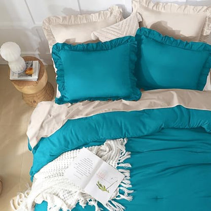 Andency Turquoise California King Comforter Set, 3 Pcs Shabby Chic Bedding