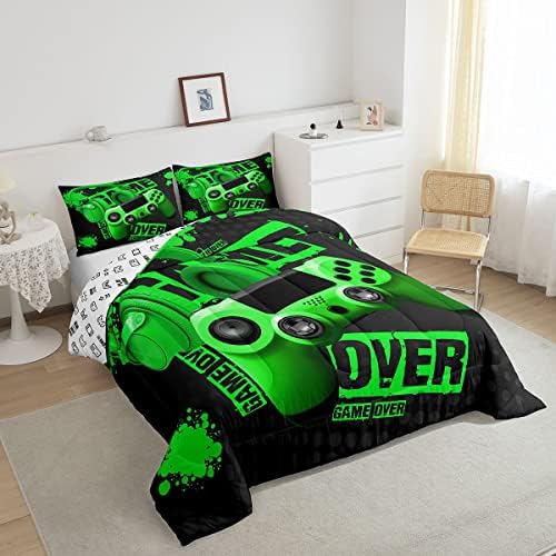 Gamer Comforter Sets for Boys Teens Gaming Comforter Twin Size Kids Youth Video Game Comforter Set Green Black Room Decor Headphone Gamepad Bedding Set Reversible Quilt Set for All Season 2Pcs