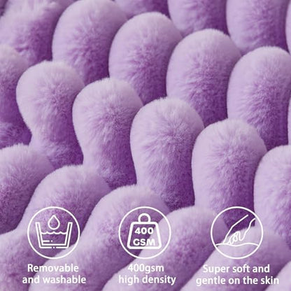 Headboard Pillow + A Long Neck Roll Pillow Body Pillow，Faux Fur Headboard Wedge Pillow with Removable Cover (Purple, King：76x8x20 inches)