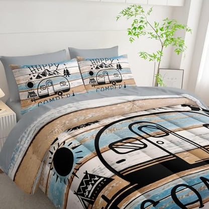 HOSIMA 7Pcs Vintage Comforter Set Twin Size with Sheets for Camper Decor.