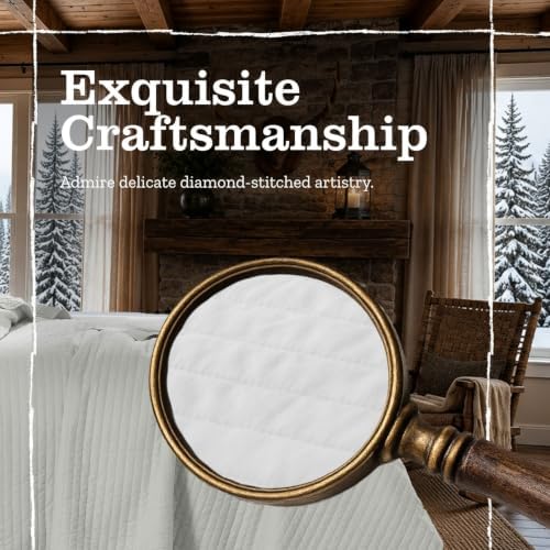 DOWN HOME Cali King Quilt Bedding Set with Shams, Vintage Washed Quilted Blanket Thin Comforter Lightweight Bedspread Coverlet Bed Cover, Brushed Microfiber Stripe Stitching, Snow White, 111"x92"