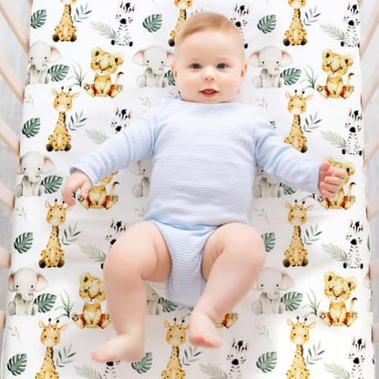 Baby Crib Bedding Set Safari Neutral Crib Nursery Comforter Bed Sets Decor with Fitted Crib Sheet, Comforter and Bed Skirt for Unisex Boys Girls (Safari)