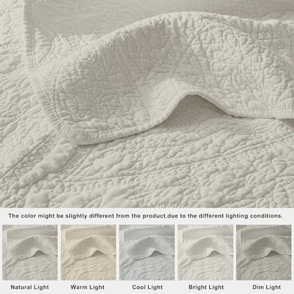 palassio Beige Paisley 100% Cotton Quilt King Size Bedding Sets with 2 Pillow Shams, Boho Floral Lightweight Farmhouse Country Vintage Soft Bedspread Shabby Chic Coverlet for All Season, 3 Pieces