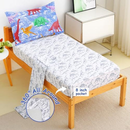 Mooreeke Toddler Bedding Sets for Boys,4 Pieces Dinosaur Printed Comforter
