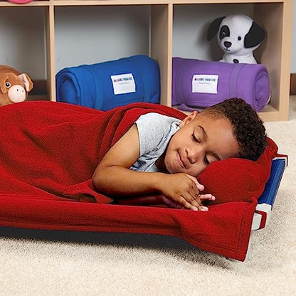 ROLLEE POLLEE Nap Sac Roll Up Napping Blanket with Attached Pillow for Preschool/Daycare, Super Soft with Elastic Straps, Fits Most Mats and Cots