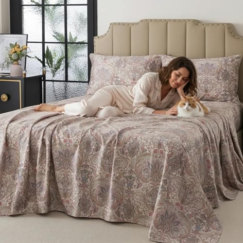 FADFAY 100% Cotton King Vintage Brown Paisley Sheet Set