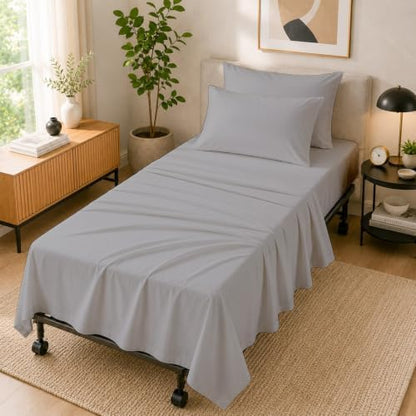 Cottingon 4 PC Cot Sheet Set 30"X75", Egyptian Cotton, Light Grey