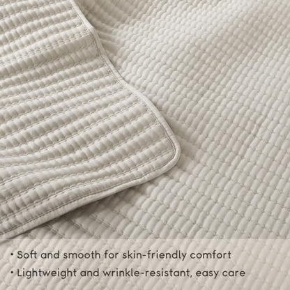 WDCOZY Twin Size Pick Stitch Quilt Set, 2 Pieces 68x90 inches, Beige