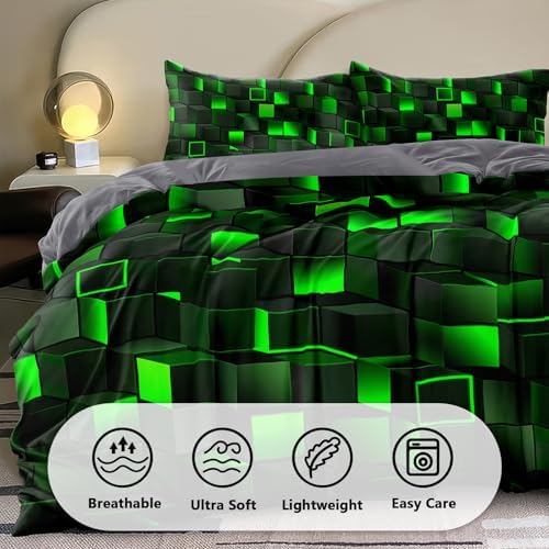 6 Piece 3D Block Comforter Set Full Size for Boys Kids Room Green Gaming Block Bedding Set Bed in a Bag for Boys Girls Kids Teens Bedroom Decorative Full14