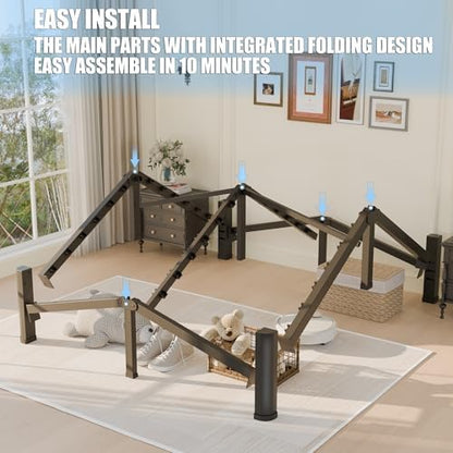 14 inch Full Size Bed Frame with Round Corner Legs and Headboard Hole Mattress Slide Stopper 3500 lbs Heavy Duty Metal Platform,Steel Slat Support,No Box Spring Needed,Easy Assembly,Noise Free