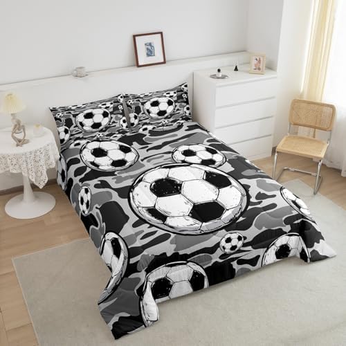Castle Fairy Football Sports Comforter Set Toddler Size for Kids Soccer American Ball Games Bedding Sets All Season Grey Camouflage Quilt Set Bedroom Decor Hexagon Geometric Down Comforter,2Pcs