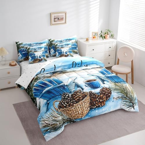 Erosebridal Camping Bedding Set for Kids Teens,Summer Beach Coastal Comforter Set Full Size,Hawaii Style (Comforter+Fitted+Flat Sheet+2 Pillowcases+2 Throw Pillow Covers) 7 Pieces Bed Set