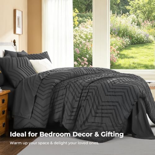 Litanika Super King Comforter Set with Sheets, 7 Pieces Boho Bed Set