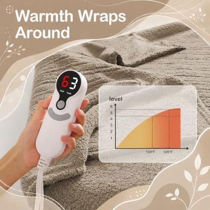 Eydna Electric Heated Blanket Full Size 72"×84" with 9 Heating Levels & 1-10Hs Auto Off，Double Sided Plush Sherpa, Energy Efficient, Machine Washable, Couch & Bed, Gifts for Family- Light Brown