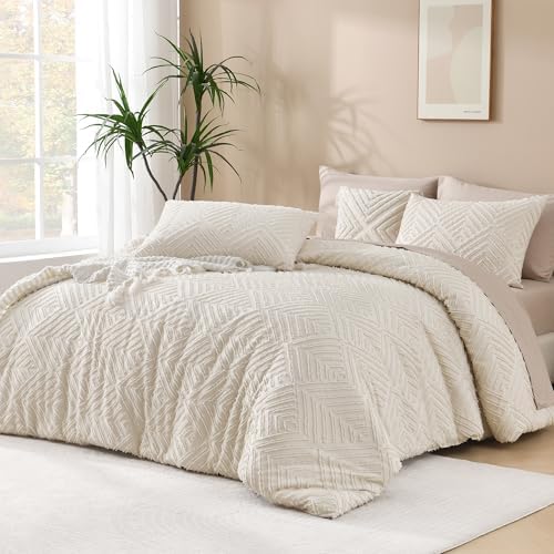 Andency Beige Super King Comforter, 3 Pieces Boho Bedding Set