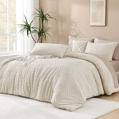 Andency Beige Super King Comforter, 3 Pieces Boho Bedding Set