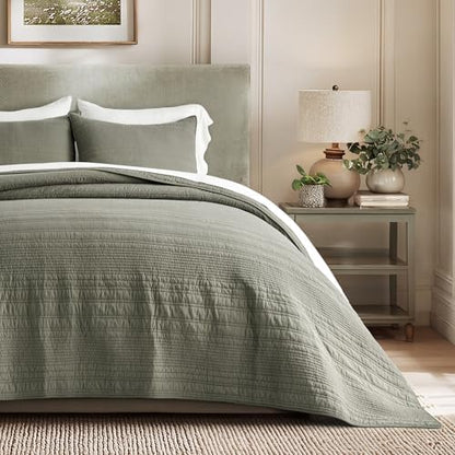 EVERGRACEHOME 100% Cotton Quilt Set Oversized Cal King, Olive Green