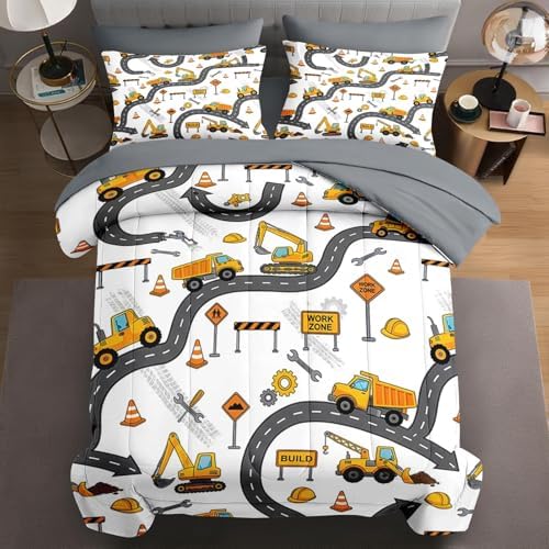 WeCozy 7 Pieces Full Comforter Set for Boys - Truck Bedding for Kids