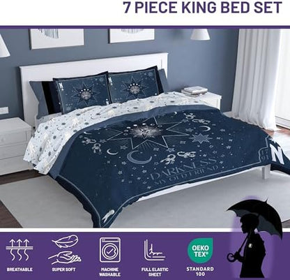 Wednesday Addams King Comforter Set 7 Piece Bedding for Girls, Blue