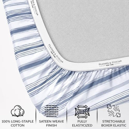 Feather & Stitch 100% Cotton Sateen 500 TC Cal King Size Bed Sheet Set