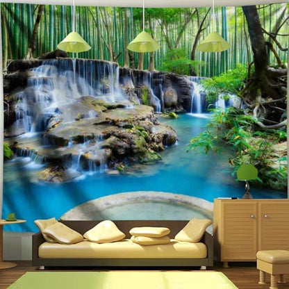 FENDROM Forest Waterfall Tapestry Nature Jungle Stream Green Garden View Wall Hanging Tablecloth Bedspread Picnic Blanket Multifunctional for Bedroom Living Room