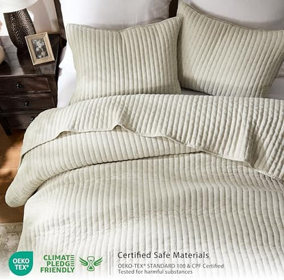 WDCOZY Beige Cross Stitch Twin Size Quilt Set, Netural Striped Lightweight Soft Bedspread, Channel Farmhouse Rustic Coverlet, All Season Country Bedding, Thin Comforter