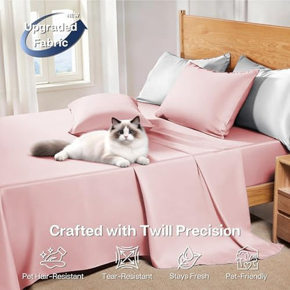 MR&HM King Size Sheet Set 4 Pieces, Rayon Derived from Bamboo Blend, Pink