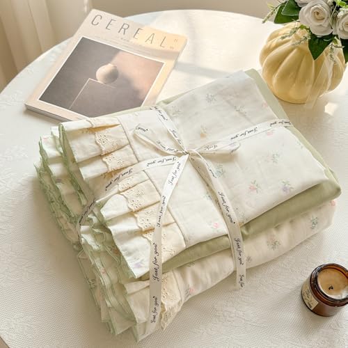 VM VOUGEMARKET Flower Ruffled Duvet Cover Set Twin 68"x86"