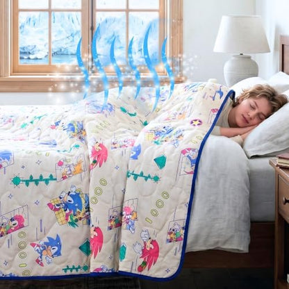 Sonic The Hedgehog Anime Cooling Throw Blanket for Hot Sleepers, 50 x 70 Inch Lightweight All-Season Throw, Soft Breathable Cooling Fabric for Couch, Bed, (Officially Licensed Product) by Franco Calm