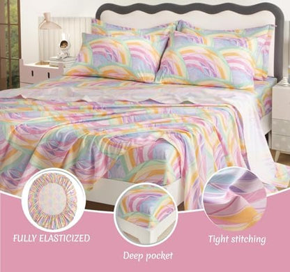 SDY 7PCS Rainbow Comforter Set Full Size Cute Printed Comforter Sets Bed in a Bag for Toddler,Girls Boys and Kids, with Comforter, Flat Sheet, Fitted Sheet and Pillowcases & Shams