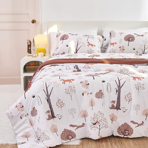 Yibeizi Kids Comforter Set Boys Girls Twin Size Woodland Bedding