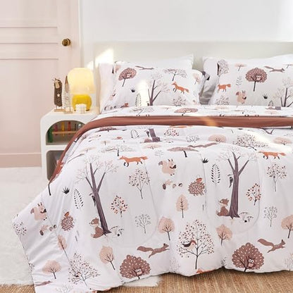 Yibeizi Kids Comforter Set Boys Girls Twin Size Woodland Bedding