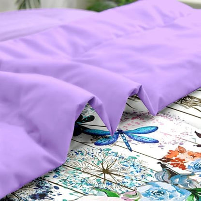 Pamnest Full Comforter Set with Sheets, 7 Pieces Dragonfly Flower Bedding