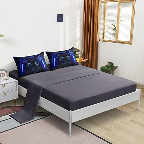 5 Pieces Gaming Bedding Set Twin Size for Boys Gamer Comforter Set for Boys Girls Kids Teens 5 Piece Bed in A Bag Video Game Bedding for Gamer Room Decorative Twin45