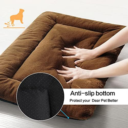 Dog Crate Pad Washable Dog Bed for Crate Large Cozy Mat 48-Inch Brown