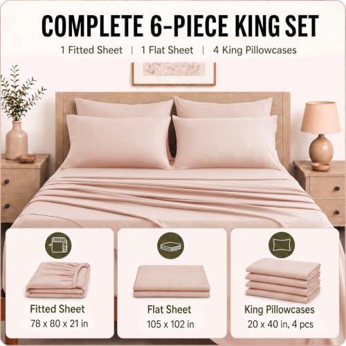 CozyLux King Size Sheets Set 6-Piece, 21-Inch Deep Pocket, Soft Feel