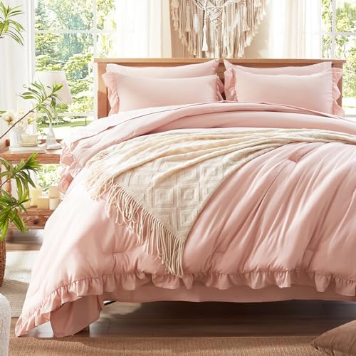 Anluoer Full Size Comforter Sets 7 Piece,Ruffle Bed in a Bag Bedding Sets