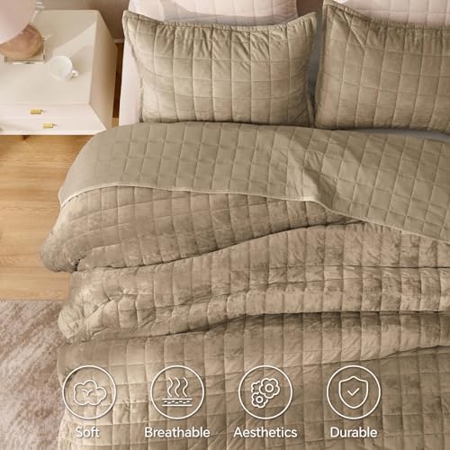 BEDELITE Velvet Quilt Set Queen Size, Luxury Velvet Comforter Bedding